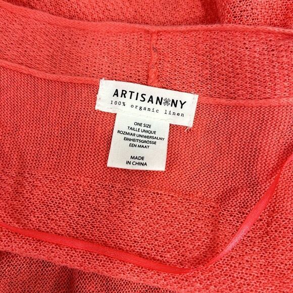 Artisan NY Coral Color Linen Open Front Poncho Cover Up One Size - Picture 6 of 8